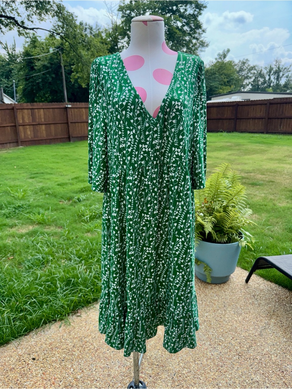 EST 1946 Green and White Empire Waist Dress